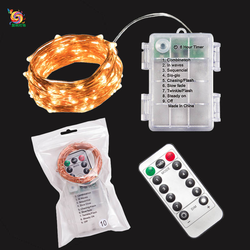 Luces de cadena de control remoto 8 funciones 3AA caja de batería de control remoto cable de cobre luces de cadena de camping luces decorativas de Navidad luces de colores luces de cadena led