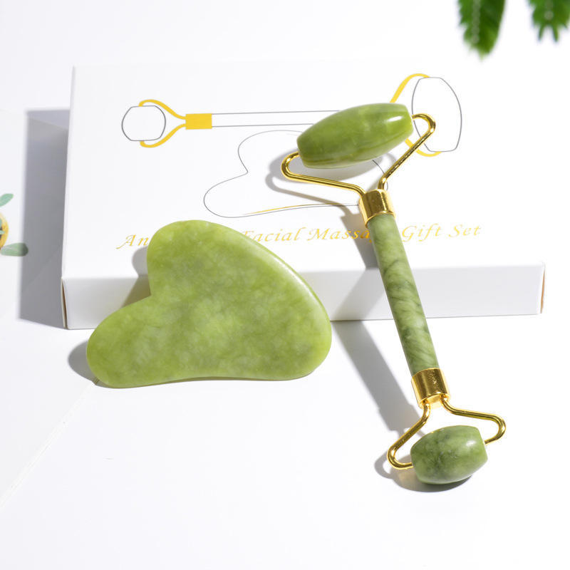 Amazon Pembe Kristal Jade Çift Başlı Masaj Rulörü Kalp Şekli Kazıyıcı Özel Masaj Kazıyıcı Taş Stokta