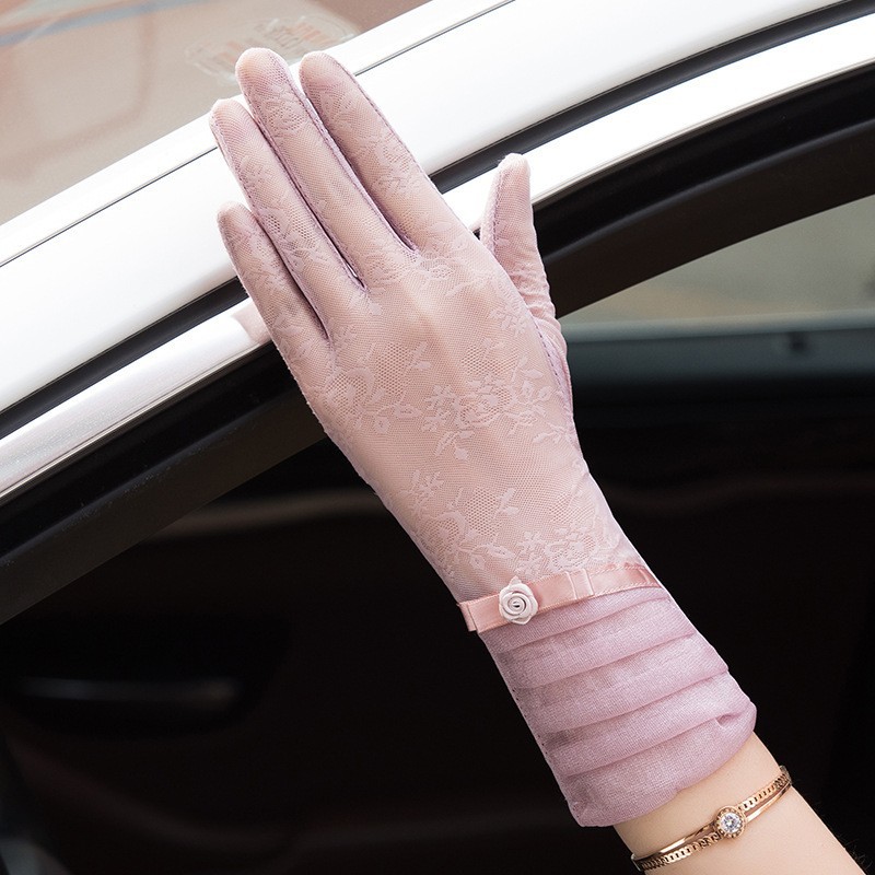 Guantes de protección solar de primavera y verano encaje ligero transpirable pantalla táctil guantes de las mujeres conducción transpirable al aire libre protección solar guantes de montar guantes