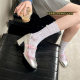 Cowhide Bow Mary Jane Shoes Women's Spring and Autumn New Arrival Petite Shoes with Single Shoes Chunky Heel High Heels