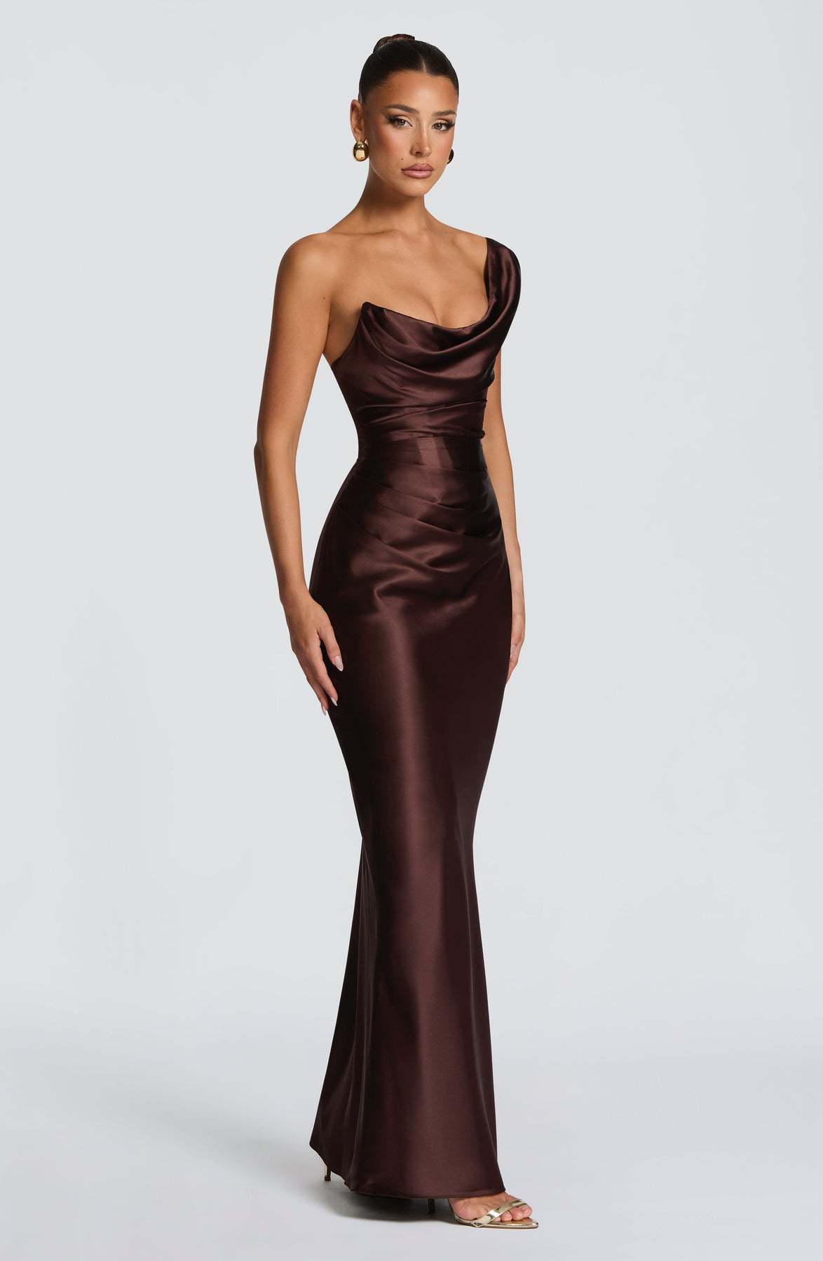 Women's Satin Long Dress European American Style One Shoulder Tie Waist Slim Fashion High End New Spring_ecoleips.com