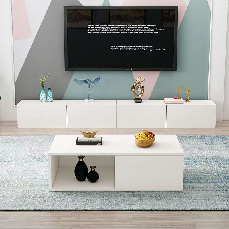 Modern Minimalist Small Apartment Tv Cabinet Living Room Storage Long Cabinet High-End Coffee Table Set Marble Coffee Table