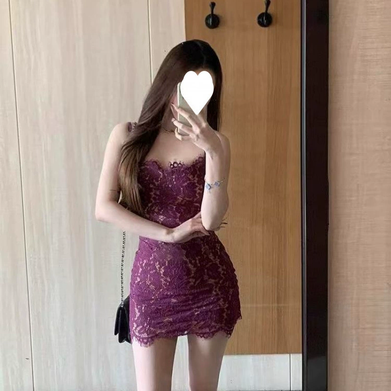 Pure Desire, милое и пряное фиолетовое кружевное платье на подтяжках, летняя новая стильная короткая юбка для похудения талии для женщин