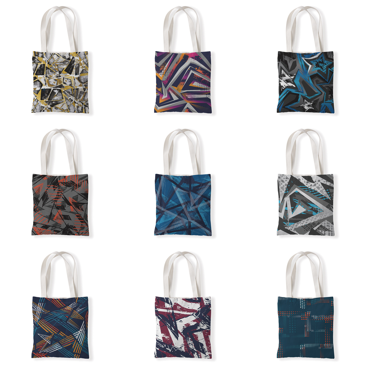 几何创意条纹帆布袋休闲单肩袋手拎来图定制零钱袋便携购物袋