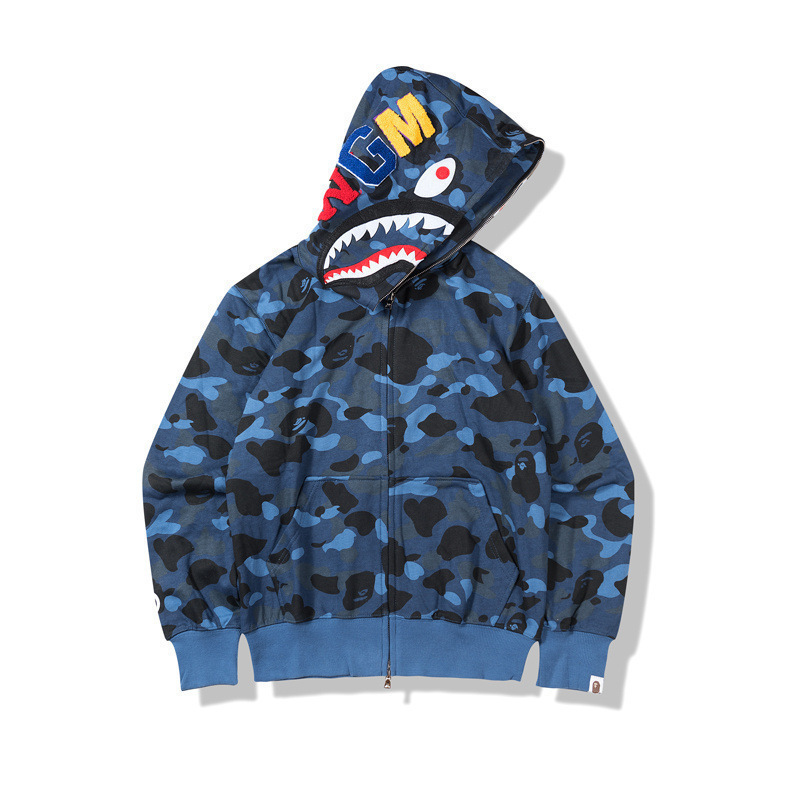 2025 [健康布] 3D デジタル印刷 Bape ブランド シャークヘッド スウェットシャツ メンズ カップル ジッパー カーディガン ベルト付き|undefined
