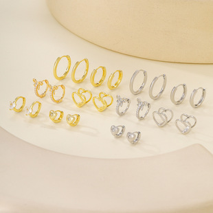 Earrings Semi-finished Jewelry Accessories Handmade Material Metal Inlaid Zircon Geometric Ear Buckle Versatile Earrings