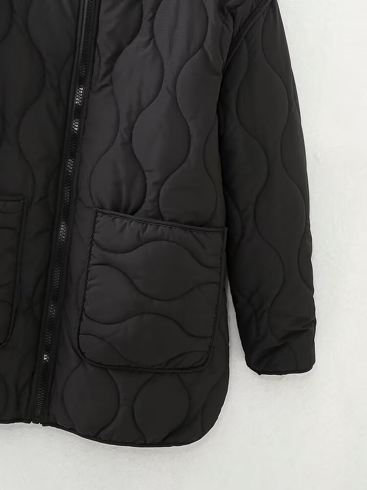 Women's clothing 2024 autumn and winter new hooded diamond grid warm jacket_voghion.com