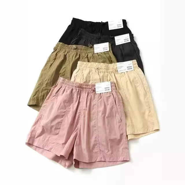 Comfortable thin breathable wrinkle elastic waist sweat-absorbent quick-drying women's pants summer new solid color casual pants women's shorts A032