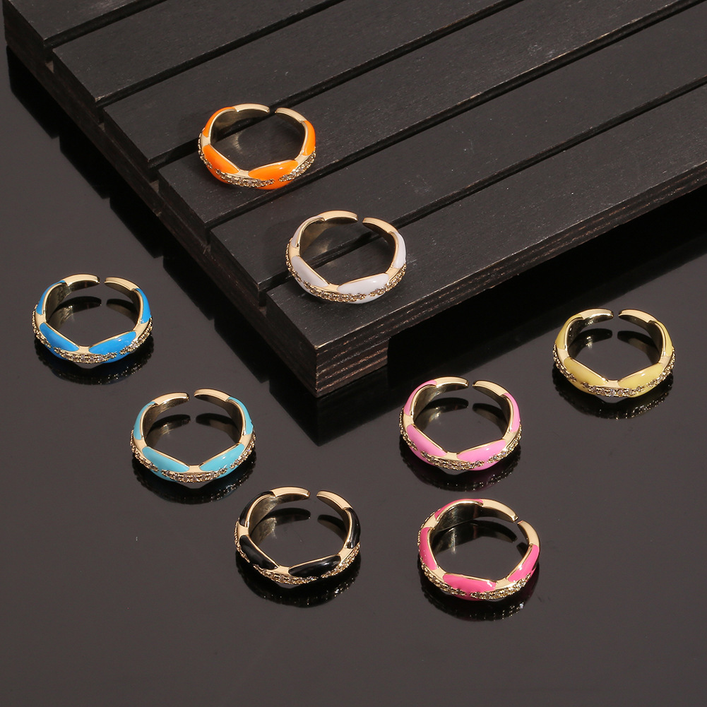 Jewelry Dripping Oil Geometric Inlaid Zircon Wild Finger Ring Cross-border Supply display picture 2