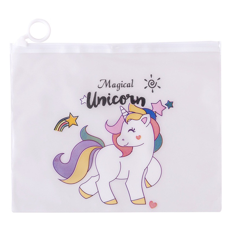 Unicorn Frosted Pencil Bag Wholesale Stationery Bag Large Capacity Transparent File Bag Student Simple Cute Cartoon Pencil Bag