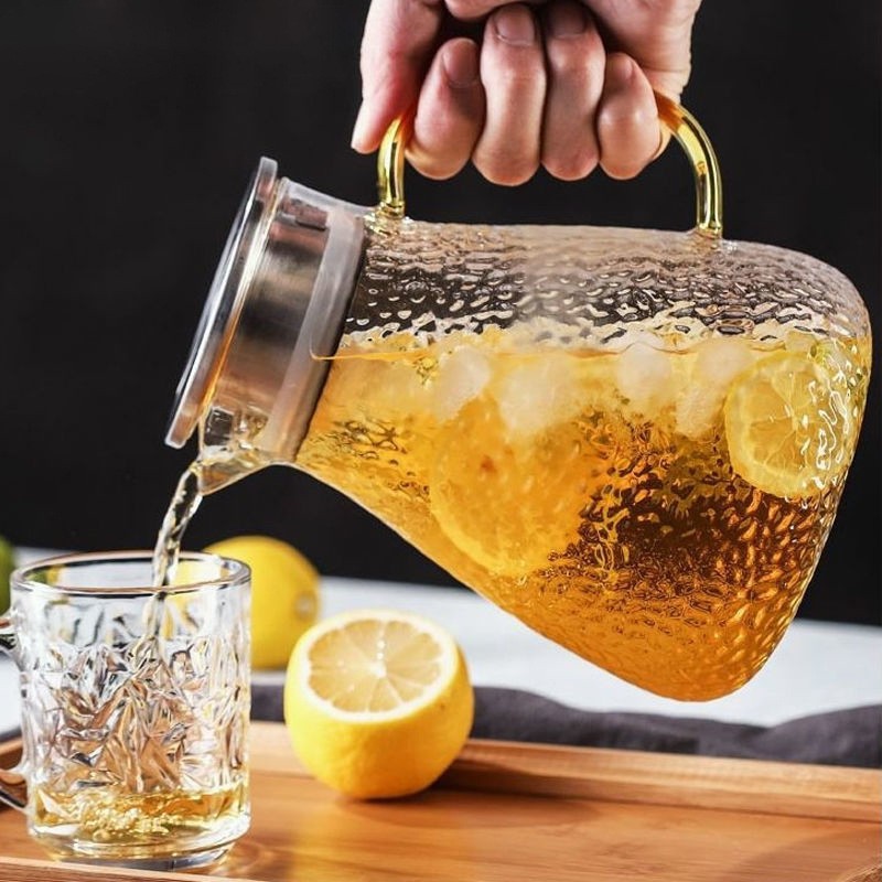 Traje de hervidor de vidrio martillado grueso de borosilicato al por mayor resistente al frío resistente al calor hogar calentado hervidor de agua frío de gran capacidad