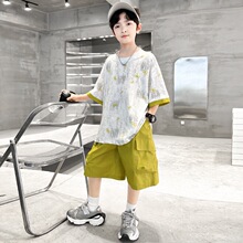 男童夏装套装2026新款夏季短袖中大儿童男孩夏款酷帅气时髦薄款潮