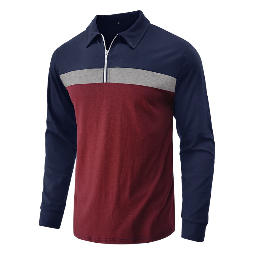 Nueva camisa de polo de costura de solapa Comercio exterior Camiseta de manga larga para hombre 2023 Otoño e Invierno