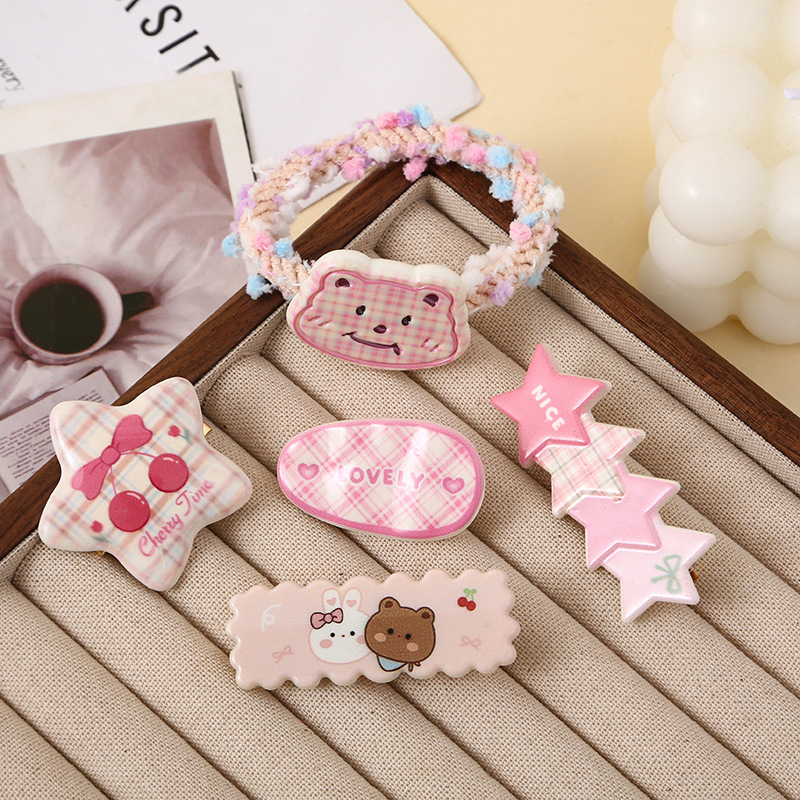 Clips de boca de pato para niños coreanos dulces y lindos cabello de cabello de arco de cuadrilátero clips de cabello de frangeo para el cabello rotos lateral clip