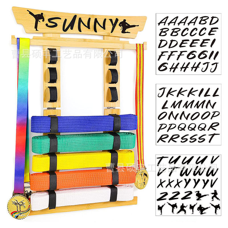 Bamboo Taekwondo Belt Storage Rack Training Hall Wall Belt Placement Rack Karate Martial Arts Promotion Belt Rack
