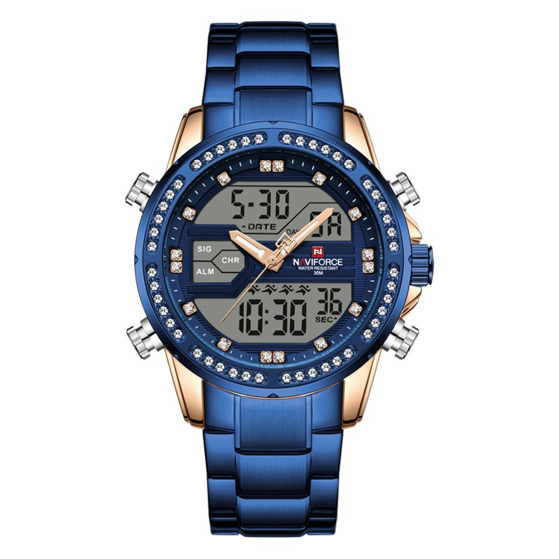 Naviforce lingxiang 9190 negocios cuarzo reloj electrónico de los hombres calendario deportes Acero inoxidable hebilla plegable luminosa