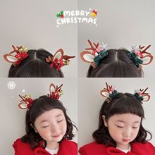 新款圣诞款可爱蘑菇鹿角儿童发箍发夹对装宝宝节日发饰