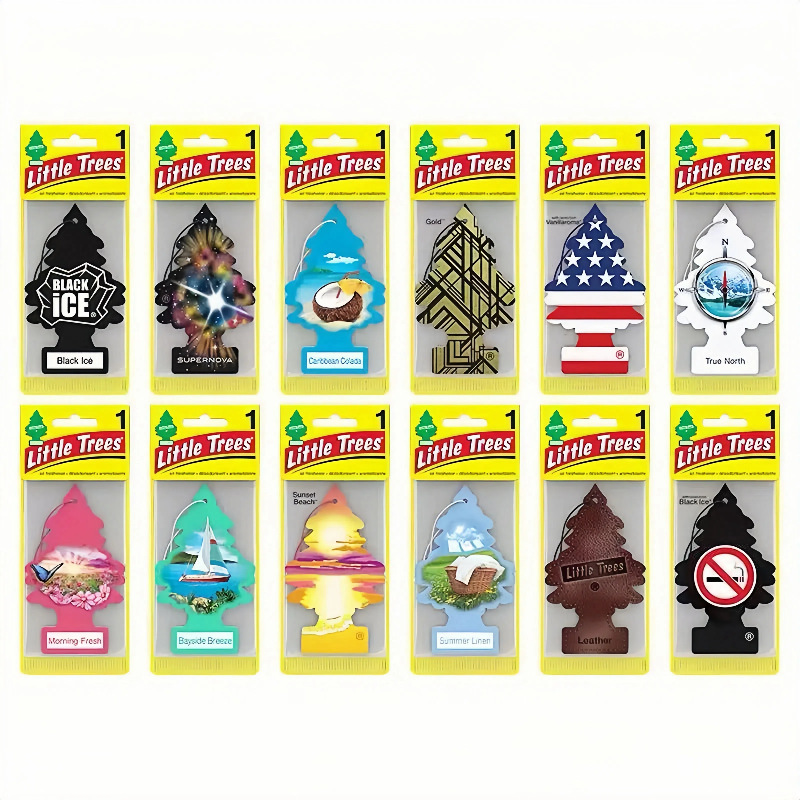 Tabletas aromáticas personalizadas para coche American Little Trees, tabletas de perfume para coche personalizadas, ambientador colgante para coches.