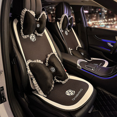 Car seat cushion ice silk breathable mesh fabric flower five-seat car seat cushion set all-season universal summer women
