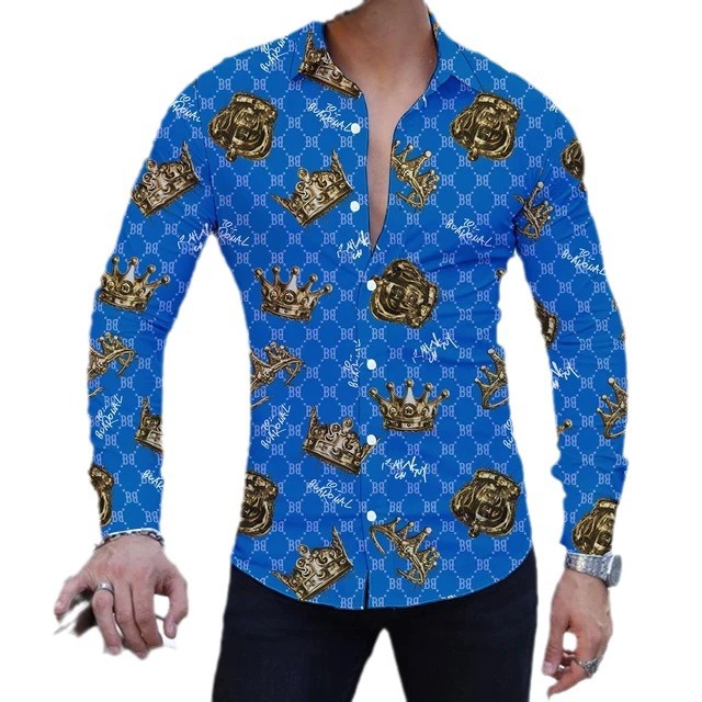 Personalidad hombres 2024 otoño suelto guapo camisa de manga larga con botones top marca de moda MB12