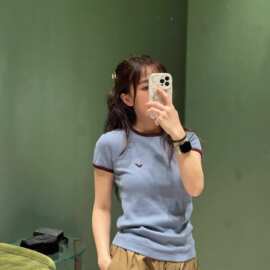 毒家正确版原标P家新款三角铁牌撞色圆领短袖T恤短款上衣修身百搭