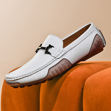 直播跨境真皮加绒豆豆鞋潮流休闲皮鞋牛皮一脚蹬驾车潮鞋大码男鞋