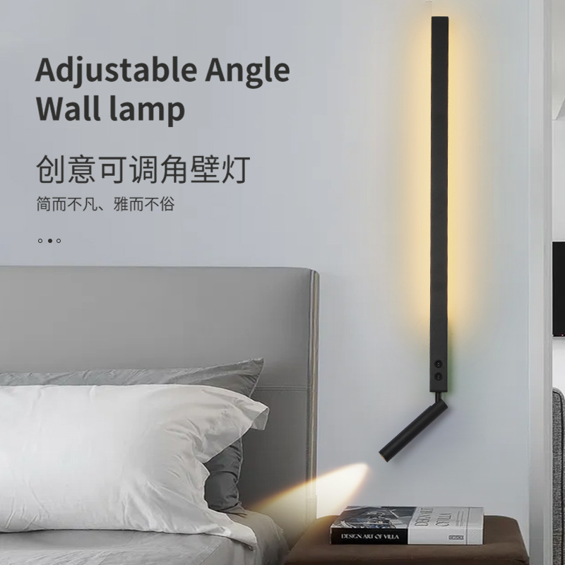 Minimalist Led Wall Lamp for Bedroom Bedside, Indoor Reading Light, Living Room Sofa Background Wall, Simple Three-Color Light Strip
