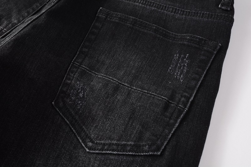 Men's Clothing ins same style cat whisker wrinkled color patchwork hole elastic slim fit skinny jeans jeans_voghion.com