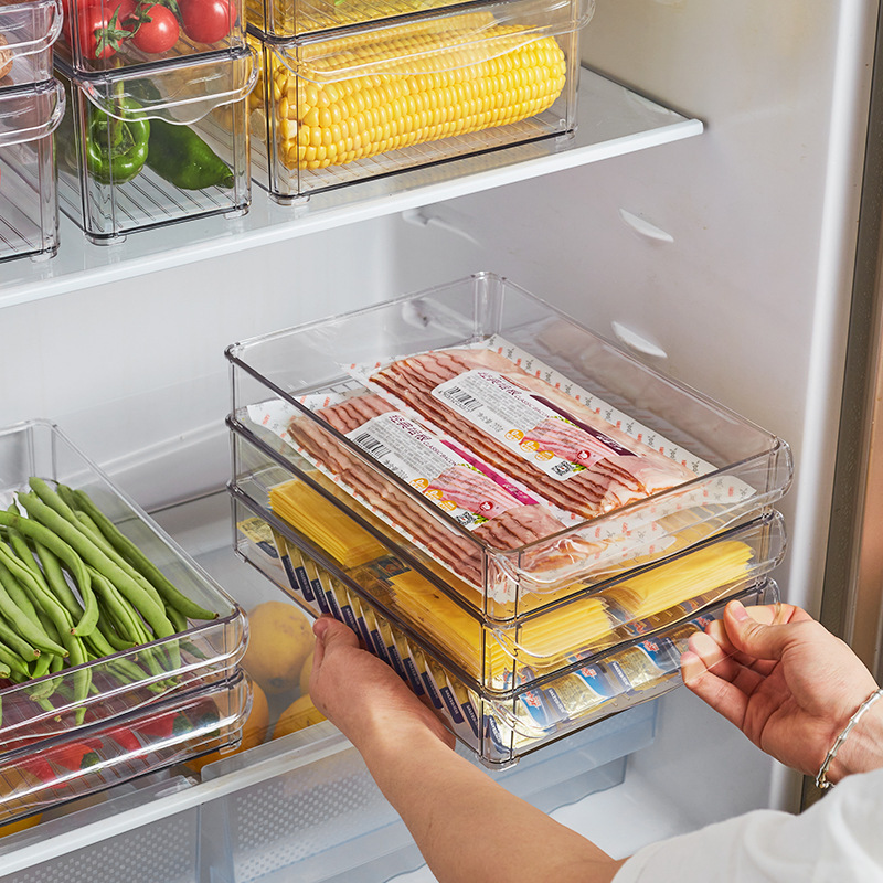 Refrigerador transfronterizo caja de almacenamiento de acabado de plástico caja de conservación de frutas y verduras caja de almacenamiento de refrigeración transparente superposición de cocina