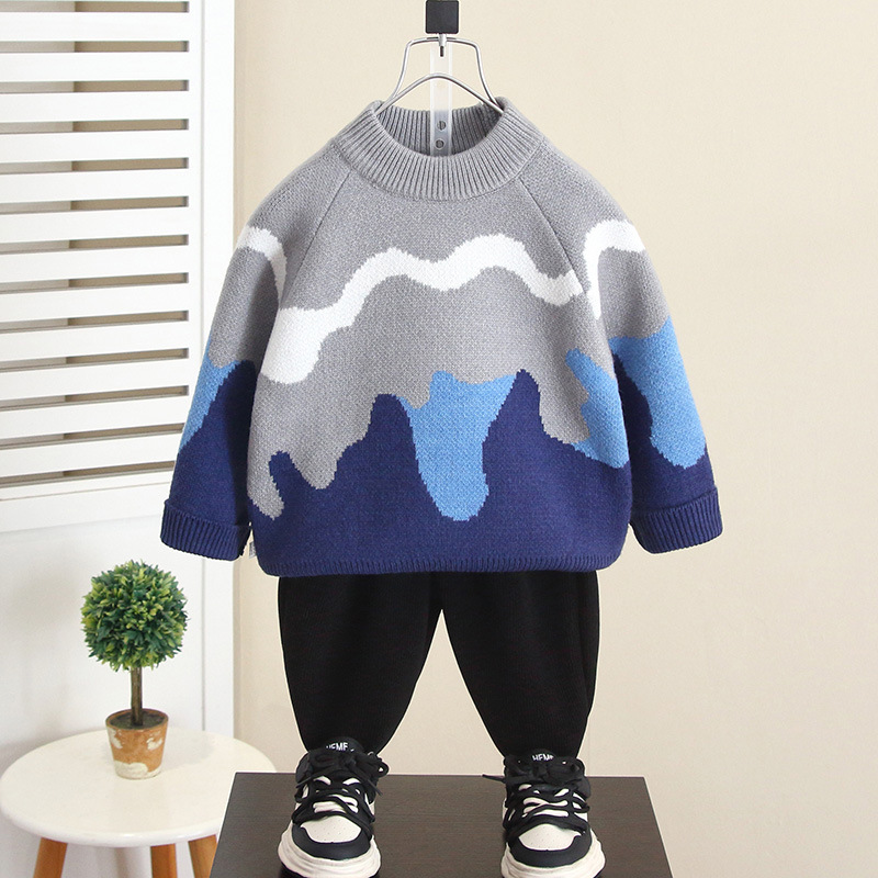 6887 suéter para niños otoño e invierno camisa de fondo grueso para niños 2025 nuevo suéter de bebé de invierno para niños pequeños y medianos