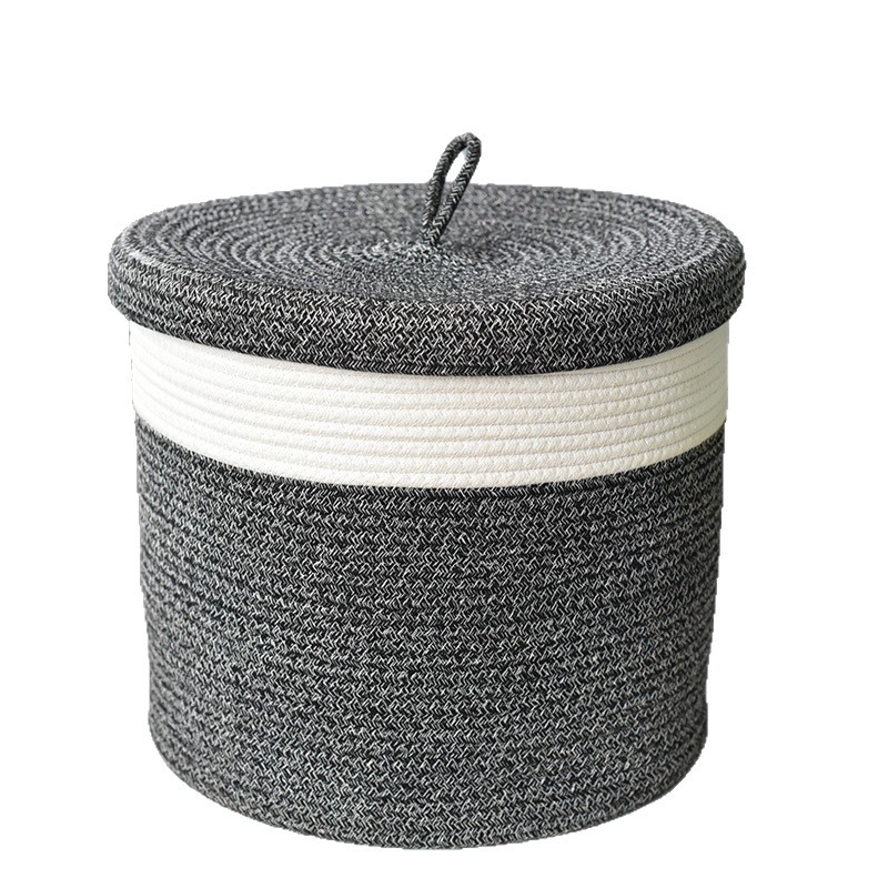 Cestas de tejido de color grande redonda con cubierta para la ropa para el hogar juguetes barril de almacenamiento de ropa de tienda de olla caliente