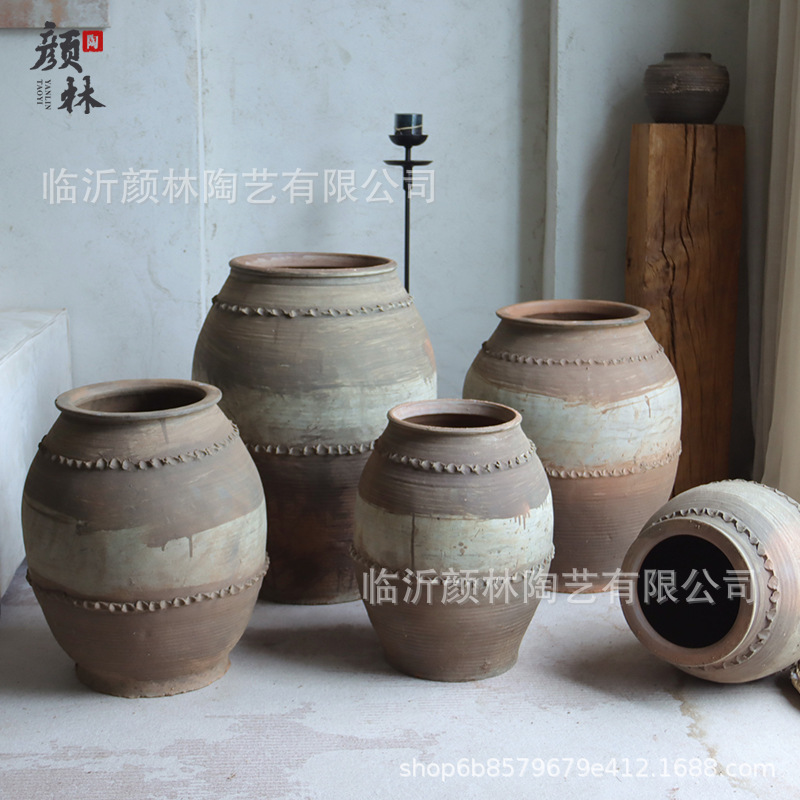 Gran olla de cerámica de aterrizaje cerámica gruesa cerámica de viento tranquilo cerámica decorativa de alojamiento cerámica de viento medieval botella de cerámica hecha a mano adornos de exhibición