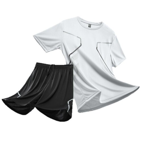 Fashionable summer ice silk gradient quick-drying two-piece short-sleeved shorts running suit men's sports suit men's short