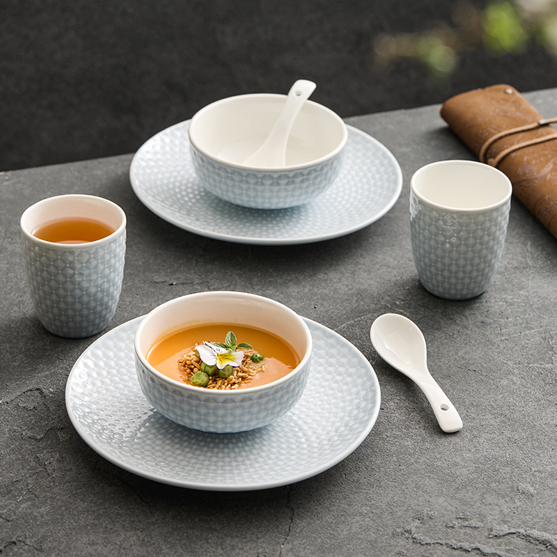 星河摆台四件套陶瓷碗盘套装家用一人食吃饭碗筷组合酒店餐具商用