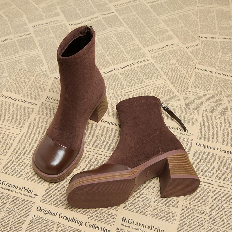 Ботильоны женские из натуральной кожи на толстом каблуке, модель Shi Guanqiao 7120-6, осенне-зимние, на высоком каблуке, весна-осень 2025.