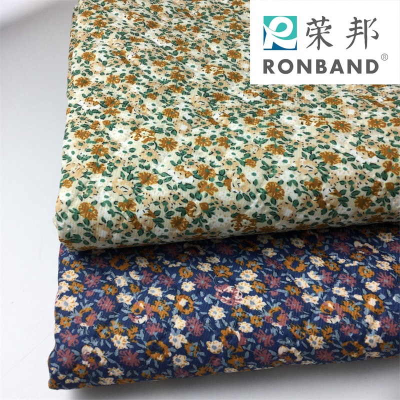 斜纹绒布绗棉超声波复合面料 碎花印花连衣裙夹棉衣冬季面料