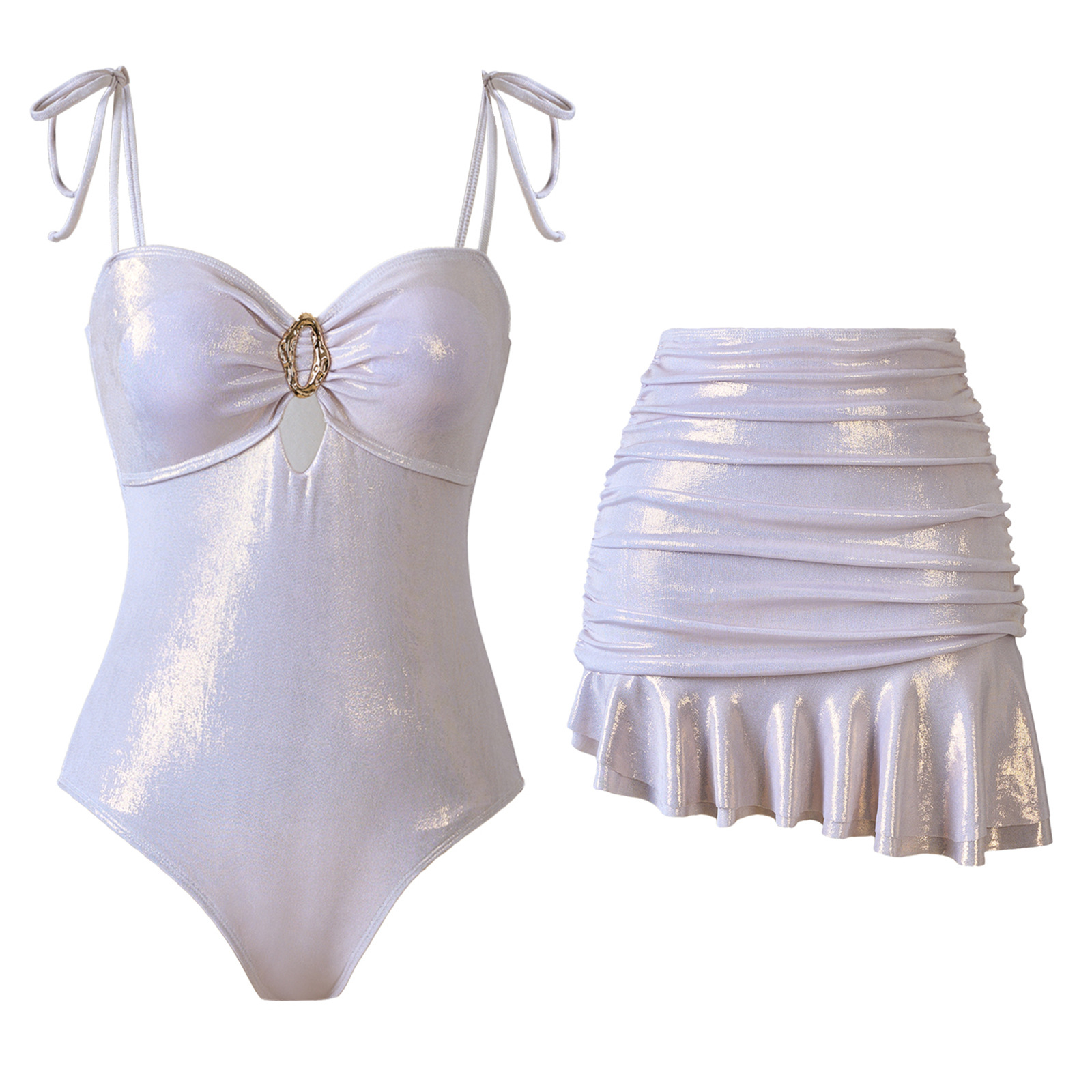 Sexy, figurbetonter Badeanzug für Damen mit passendem Rock, modisches Urlaubs-Bademodenset aus Polyester und Nylon, reguläre Größe_voghion.com