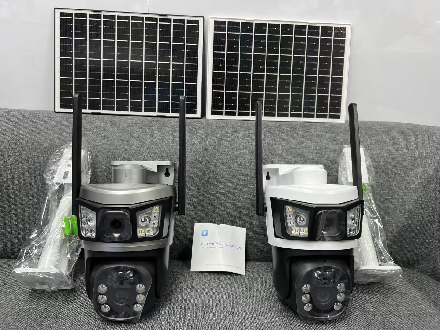 太阳能4G全景V380监控器无线手机远程室外双镜头枪球联动双