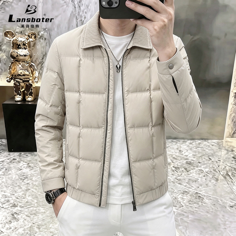 . Autumn and winter men's short down jacket, 90% duck down filling, seamless glued stitching, knitted collar, warm down jacket supply