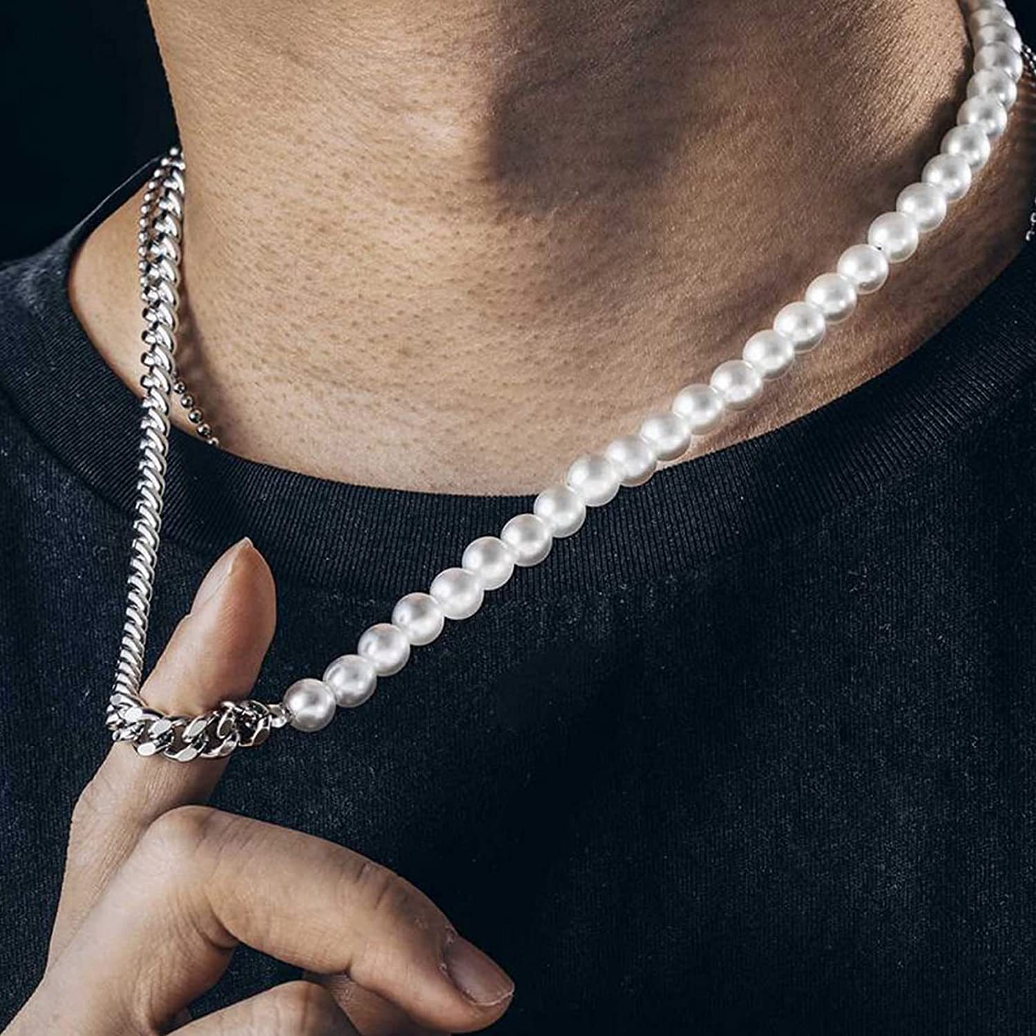 Retro design necklace for men and women pearl stainless steel