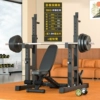 Upgraded black one-piece squat rack + 50kg environmentally friendly barbell + adjustable dumbbell bench