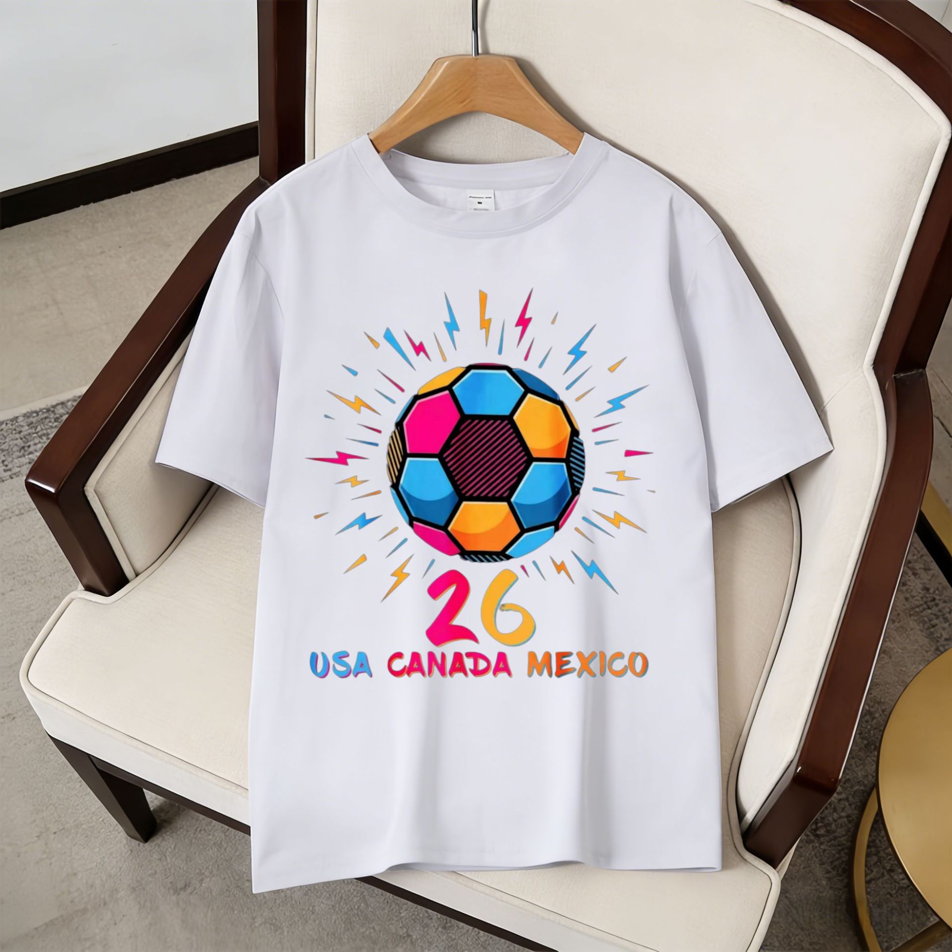 2026 World Cup Theme US-Canada-Mexico Lightning Football Printing Short Sleeve Fan Commemorative T-Shirt_viptrois.com