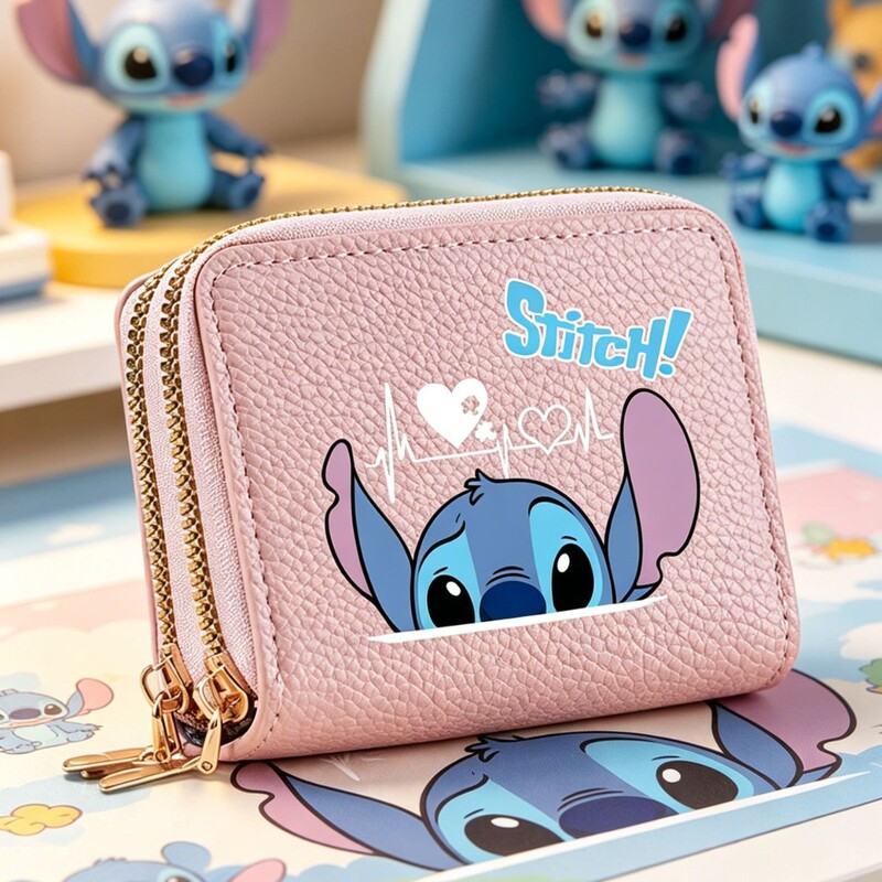Stitch cartoon print double-layer card holder, small wallet for girls, coin purse, compact and lightweight credit card holder, cross-border Stitch cartoon print double-layer card holder, small wallet for girls, coin purse, compact and lightweight credit card holder, cross-border