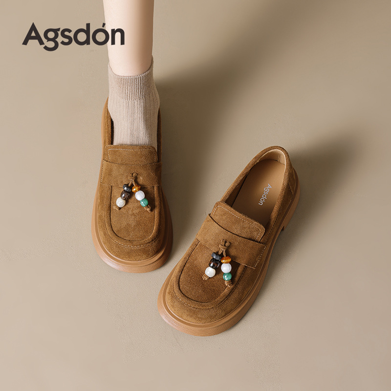 Zapatos Lefour de fondo grueso para mujeres 2025 nuevo invierno y otoño zapatos de un solo pie retrógrados bordas cuentas Bocken