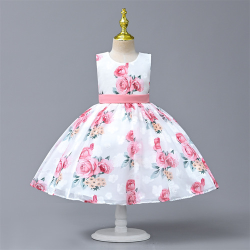 Children's Skirts Summer 2024 Cross-border Children's Clothing Stylish Girls Princess Skirts Short-sleeve Printed Girls' Dresses Wholesale