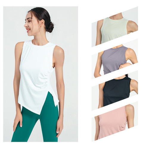 Cross-border Lulu women's yoga top summer sleeveless fitness backless dry-fit sport T-shirt exercise fitness clothing for women