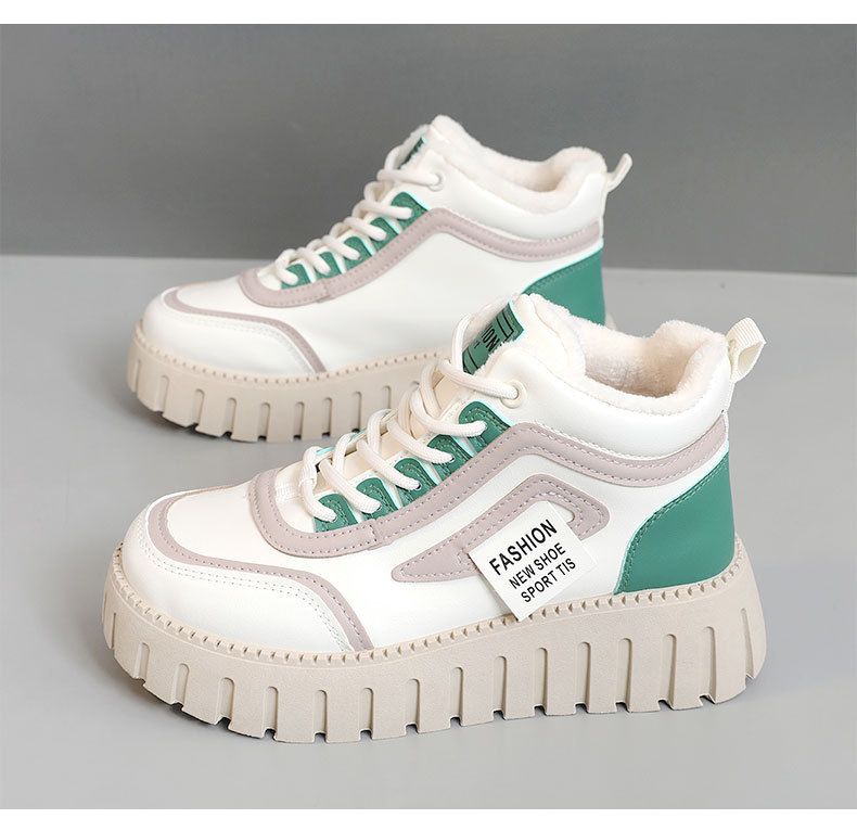 YB9030 neue 2024 Herbst und Winter High Top Schwamm Kuchen Farbe blockiert Frauen mit Plüsch dicken Sohlen Baumwolle Schuhe für_voghion.com