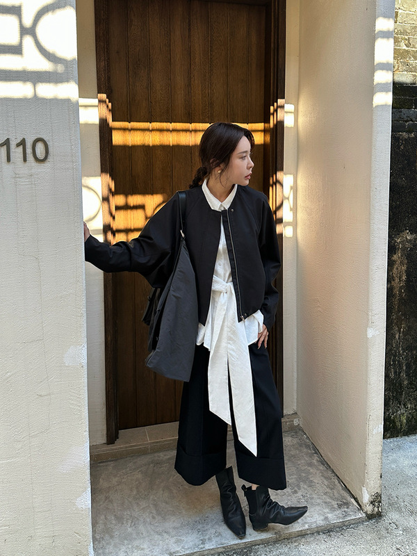 ELSISSI黑色弯刀袖夹克短薄外套女秋2025新款宽松显瘦高级感上衣|undefined