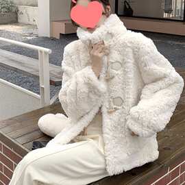 2025冬季新款仿兔毛绒外套女韩版宽松牛角扣羊羔毛洋气仿皮草大衣