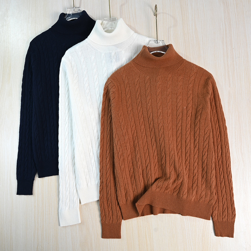 Siqi Women's Clothing 2511/20 American Single Embroidery Soft Cashmere Cable Knit High Neck Slim Long Sleeve Sweater